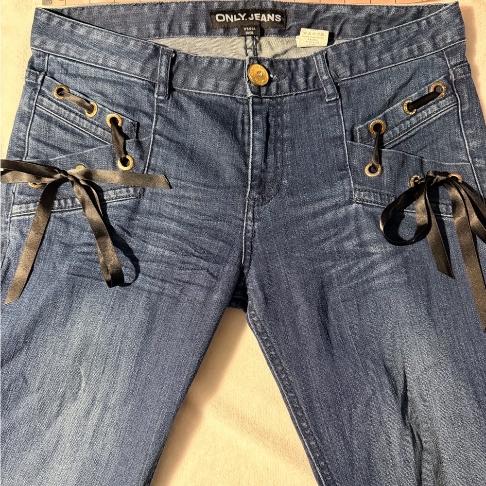 ONLY Jeans Women's Blue Lace-Up Denim Pants